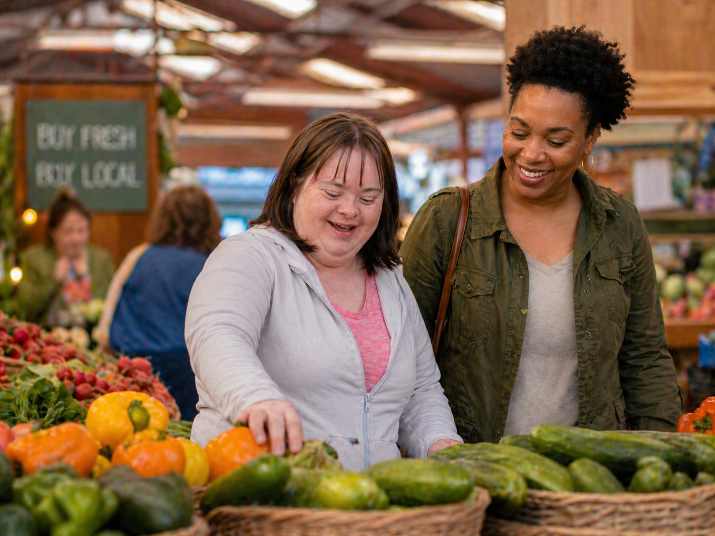 Empowered Services Direct Support Professional and customer enjoying a community moment in Oregon