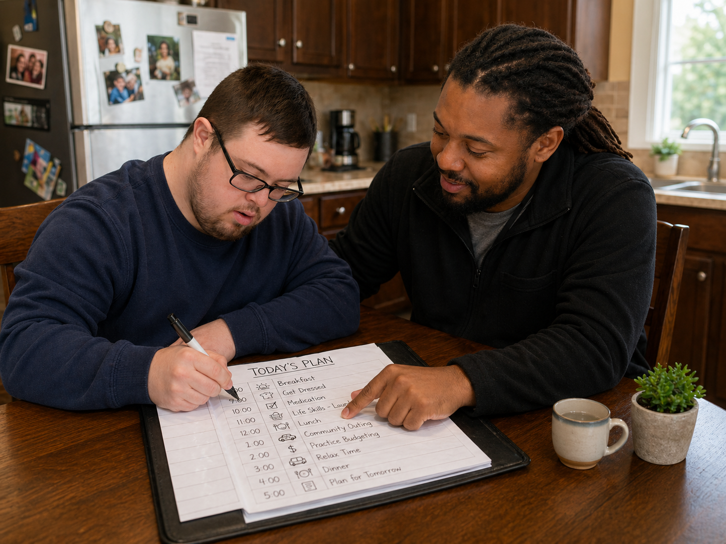 A DSP supporting a customer working through a daily life-skills routine