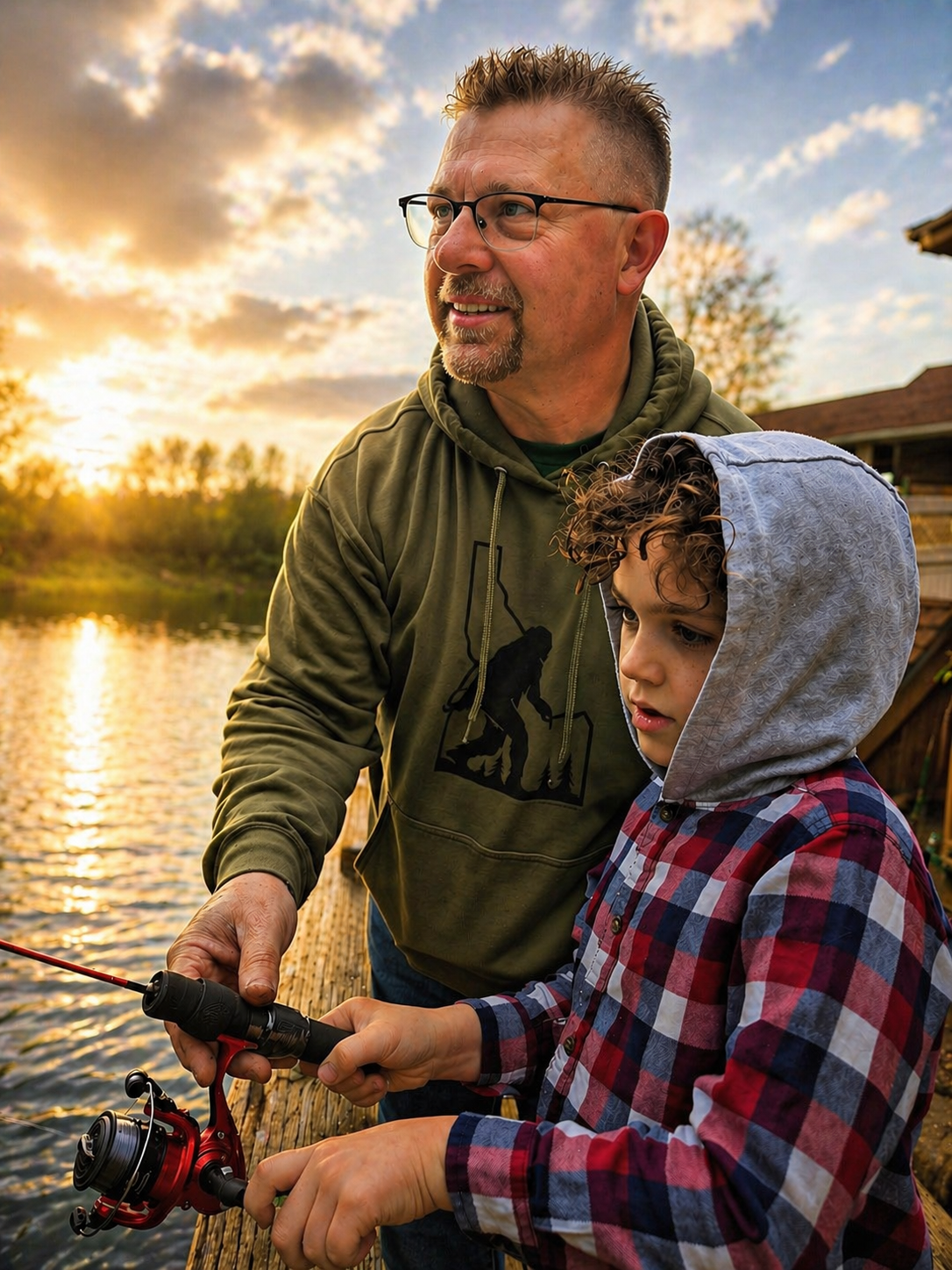 John D. Marvin, Founder of Empowered Services, sharing a fishing day with someone we serve at an Empowered Services community event