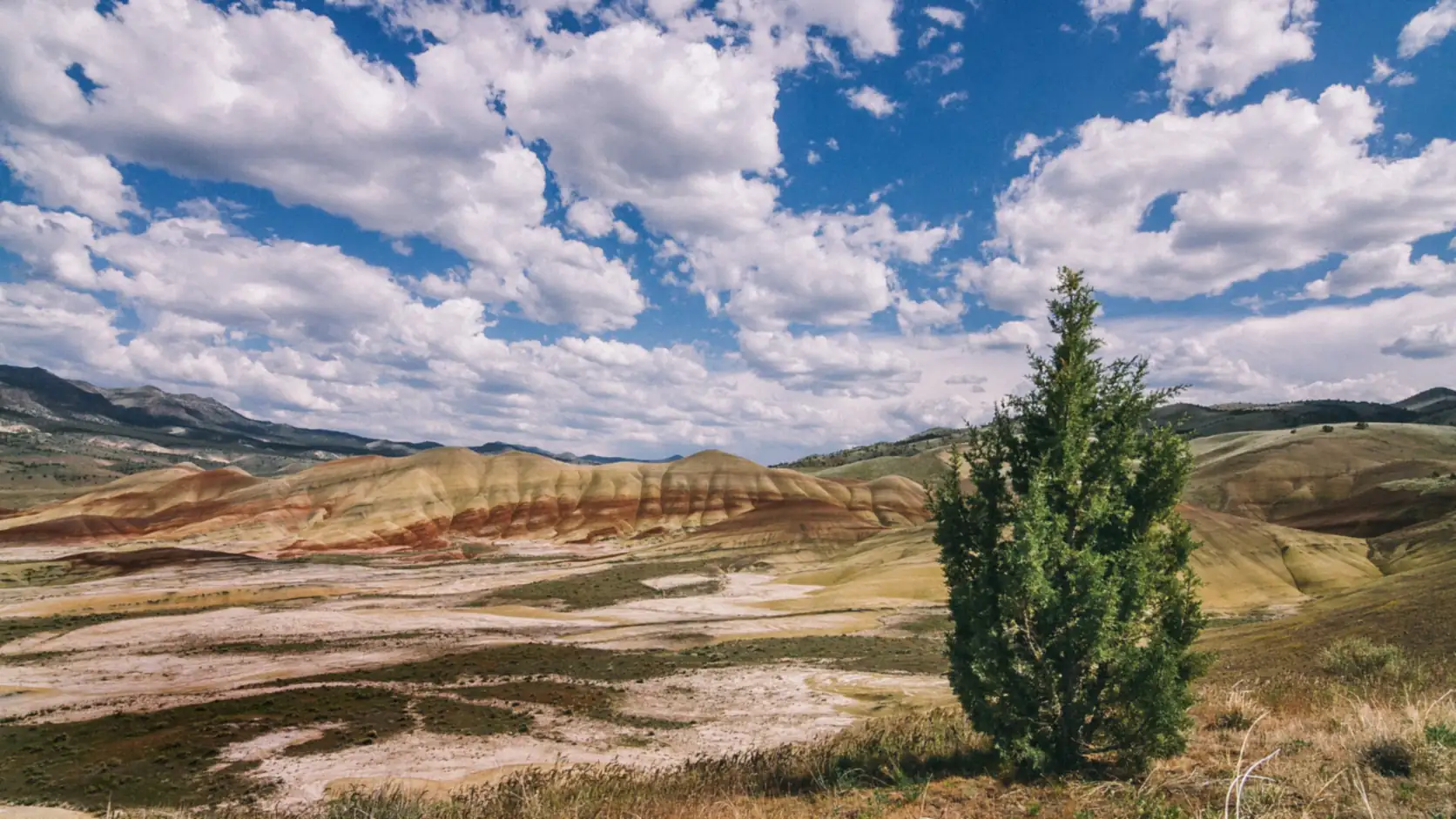 The banded red and gold slopes of the Painted Hills at John Day Fossil Beds, Wheeler County