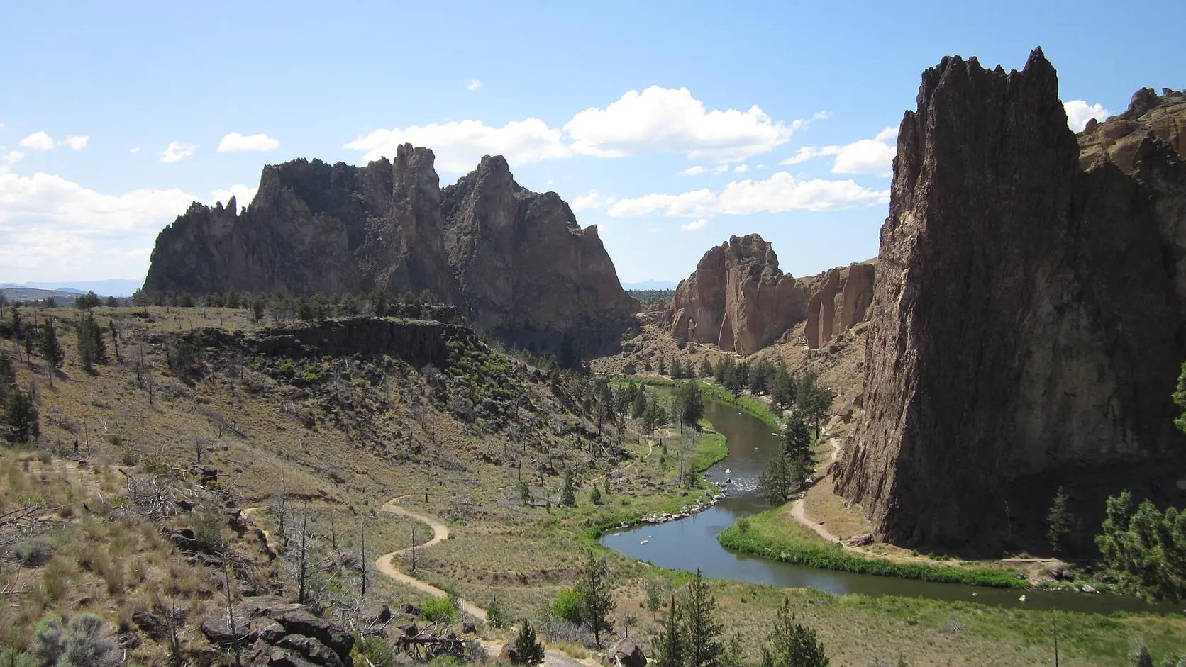 The rock spires of Smith Rock State Park above the Crooked River in Deschutes County