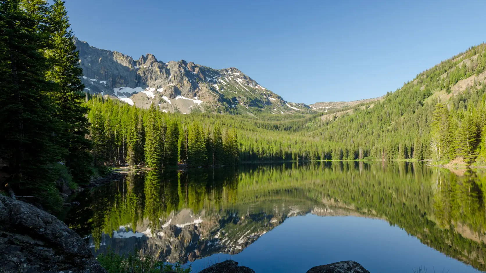 Strawberry Lake reflecting the Strawberry Mountains in Grant County